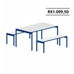 Conjunto de mesa e 2 bancos para refeitório – MBR-03 (AZUL)