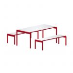 Conjunto de mesa e 2 bancos para refeitório – MBR-02 (VERMELHO)