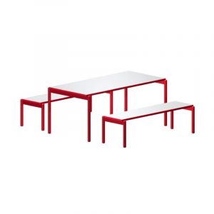 Conjunto de mesa e 2 bancos para refeitório – MBR-02 (VERMELHO)