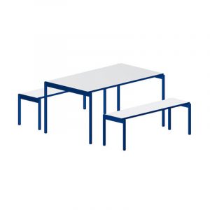 Conjunto de mesa e 2 bancos para refeitório – MBR-03 (AZUL)