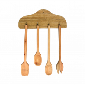 – Kit utensílios de madeira com suporte